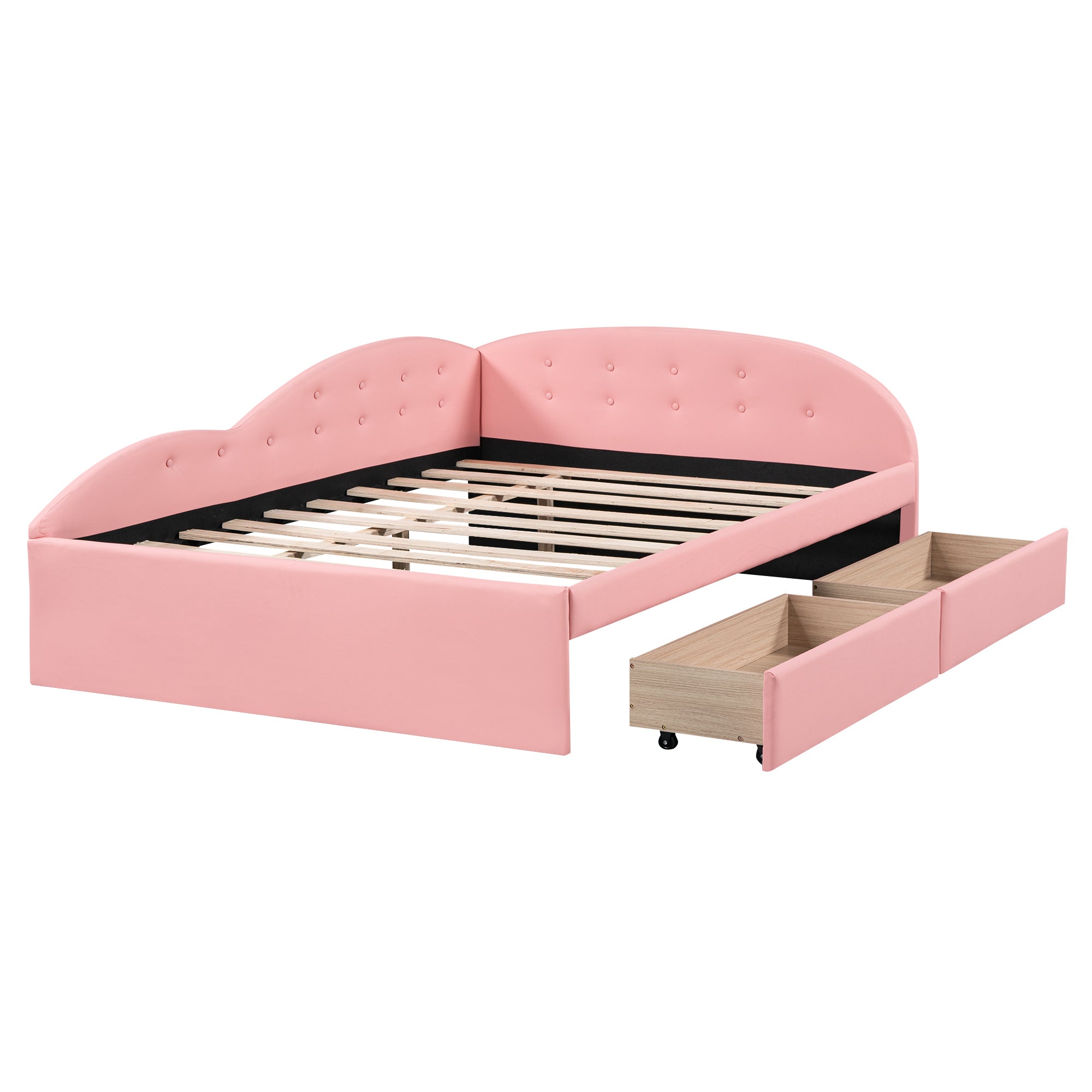 Full Size PU Upholstered Tufted Daybed with Two Drawers and Cloud Shaped Guardrail, Pink - Atlantic Fine Furniture Melbourne FL