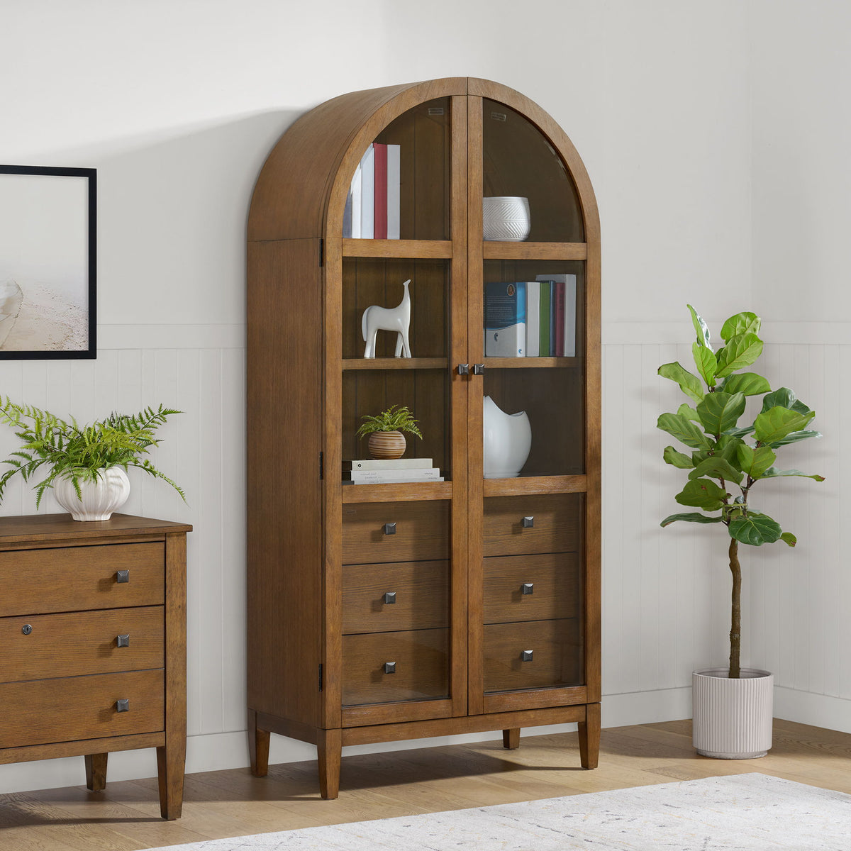 Portico Display Cabinet in Brown Oak by Elements International, view 9