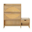 Shoe Storage Cabinet Rattan Shoe Storage Organizer With 2 Flip Drawers, A Storage Drawer And A Bench For Entryway, And Hallway - Light Brown