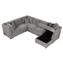 U-Shaped Sectional Sofa Pull Out Sofa Bed With Two USB Ports, Two Power Sockets, Three Back Pillows And A Storage Chaise For Living Room