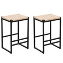 Boho Style Backless Bar Stools (Set of 2) With Paper Rope Woven Seat & Metal Frame For Kitchen Counter