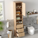 Tall Bathroom Cabinet With 1 Door, 3 Drawers, Open Storage - Wood