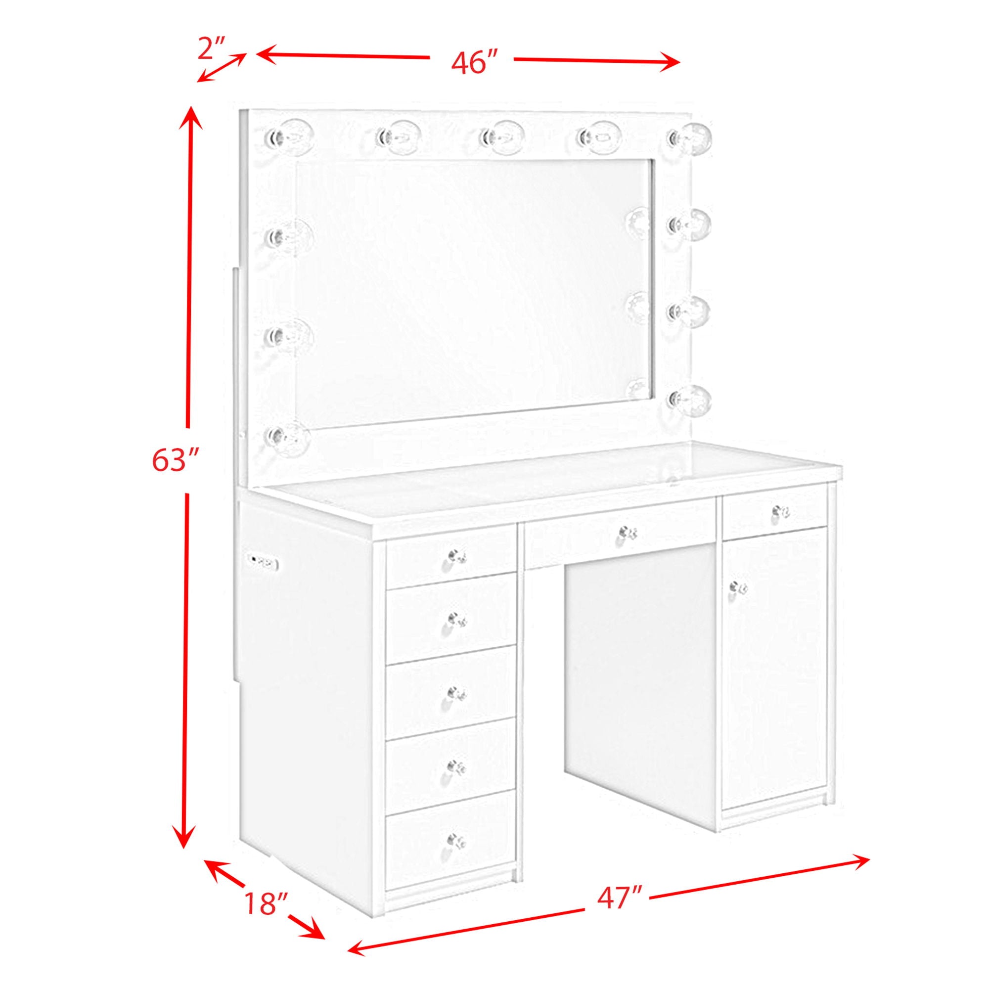 Amia - Complete Vanity With Lightbulbs - Glossy White