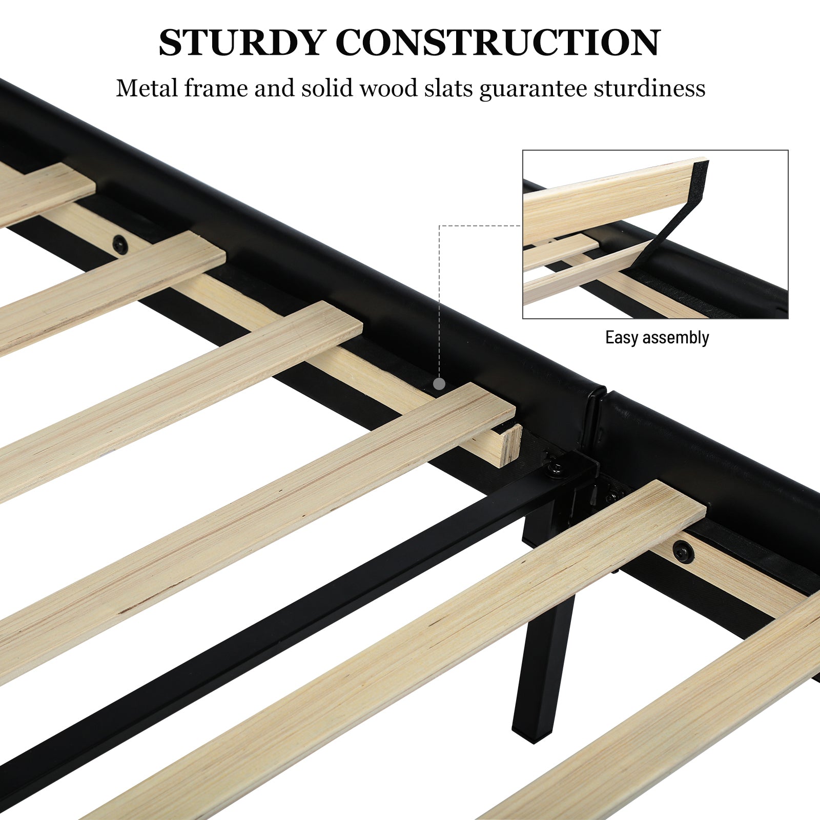 Stylish Queen Size PU Leather Upholstered Bed Frame Platform Bed with Lights Stitched Wing-backed Headboard Strong Wooden Slats Bed Canopy No Box Spring Needed Black - Atlantic Fine Furniture Melbourne FL