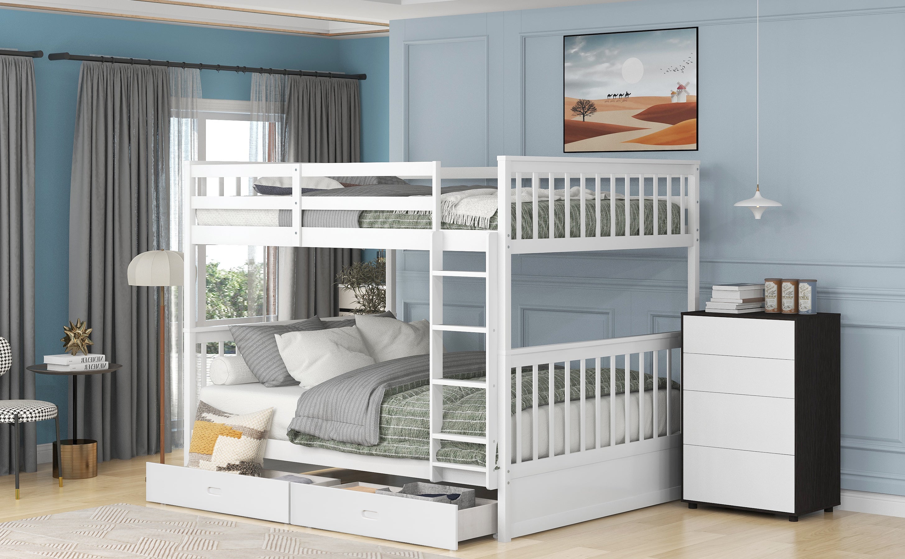 Full-Over-Full Bunk Bed with Ladders and Two Storage Drawers (White)(OLD SKU:LT000365AAK) - Atlantic Fine Furniture Melbourne FL
