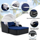 Outdoor Sunbed With Adjustable Canopy, Daybed With Pillows, Double Lounge, PE Rattan Daybed
