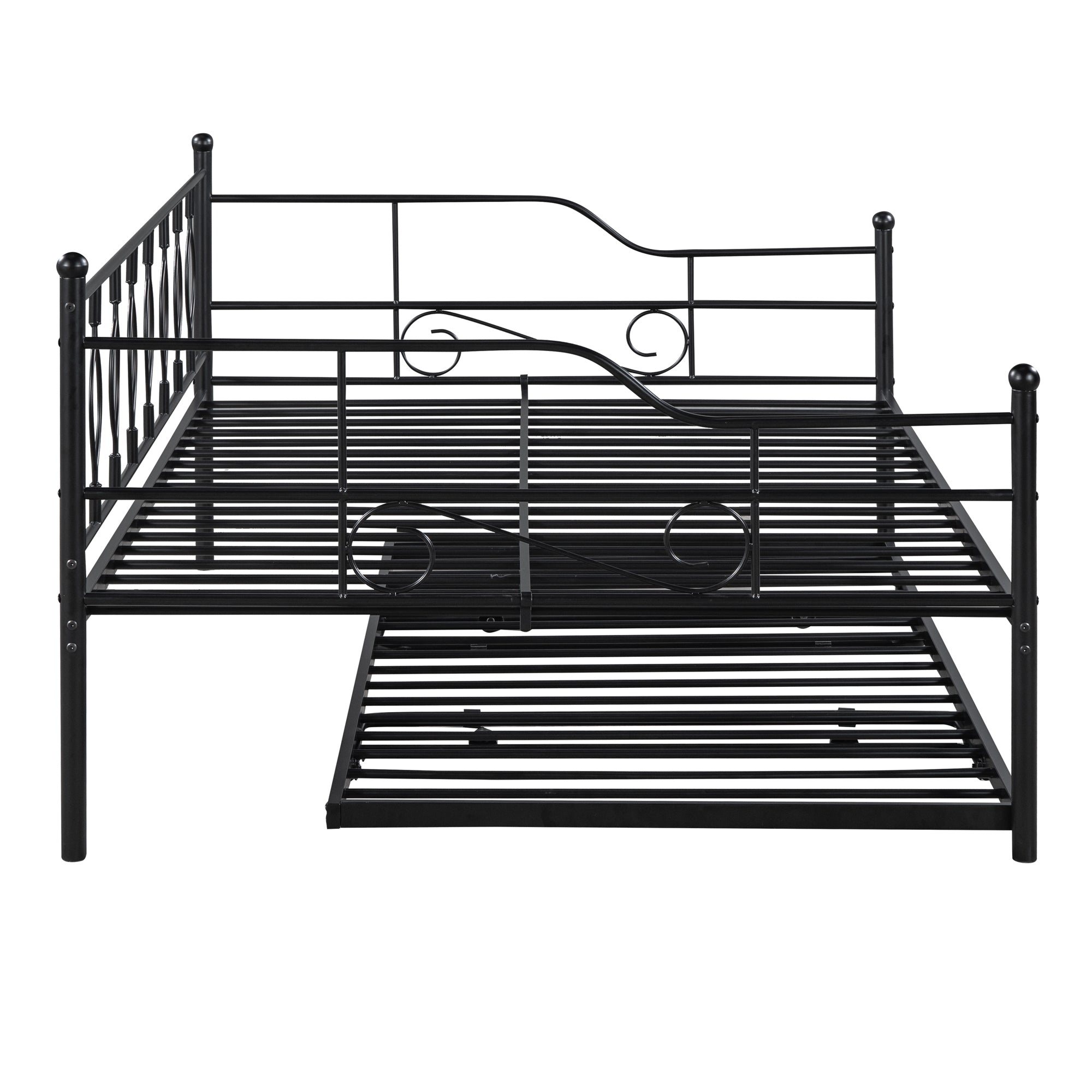 Full Size Metal Daybed with Twin Size Adjustable Trundle, Portable Folding Trundle, Black(OLD SKU:MF293730AAB)