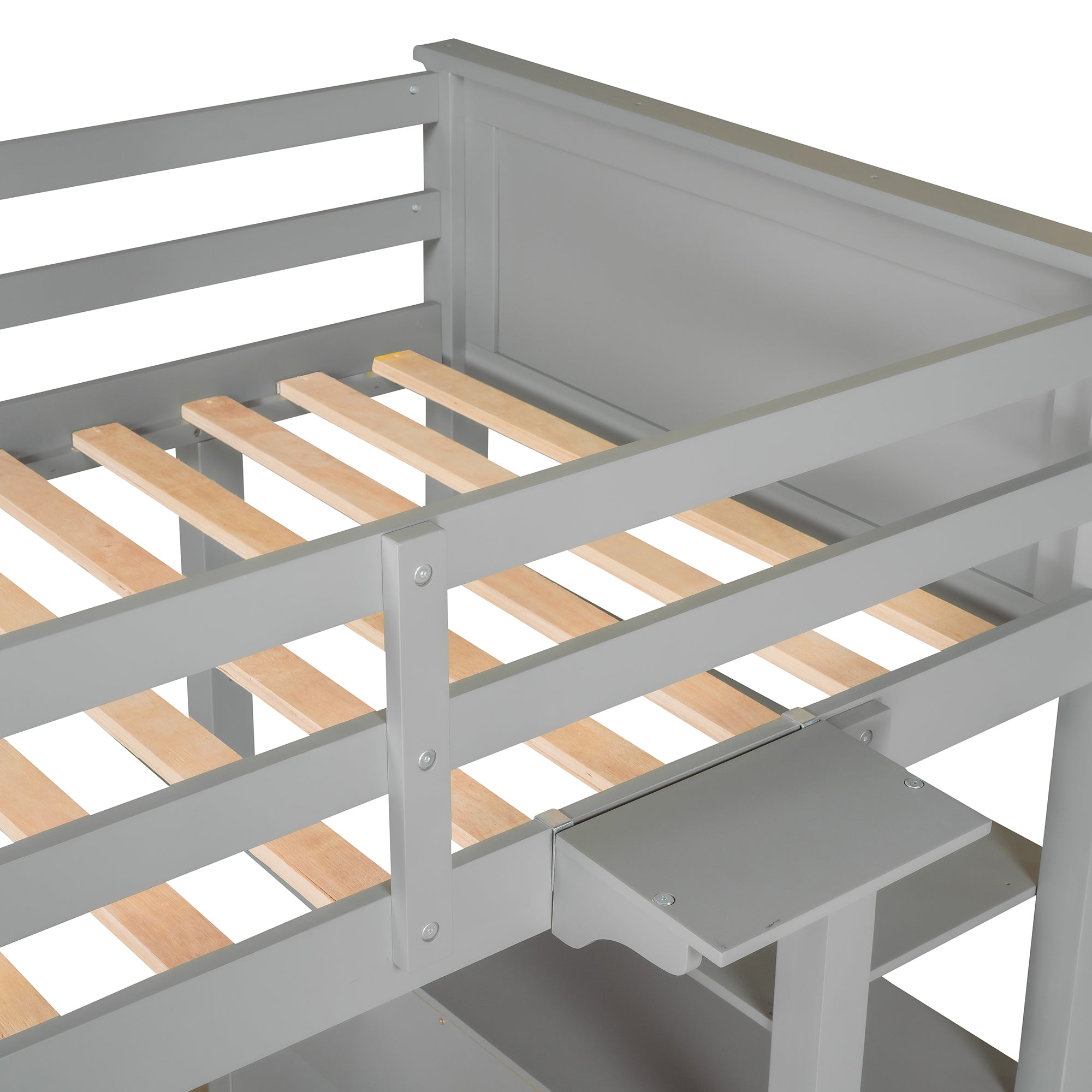 Twin size Loft Bed with Drawers and Desk, Wooden Loft Bed with Shelves - Gray(OLD SKU: LT001530AAE) - Atlantic Fine Furniture Melbourne FL