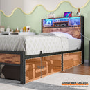 Modern Twin Size Metal Platform Bed Frame With Storage Headboard And Charging Station - Brown