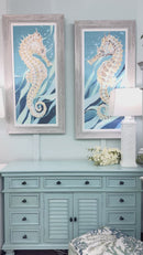 Seahorse on Teal A and B - Set of Two. Coastal Art