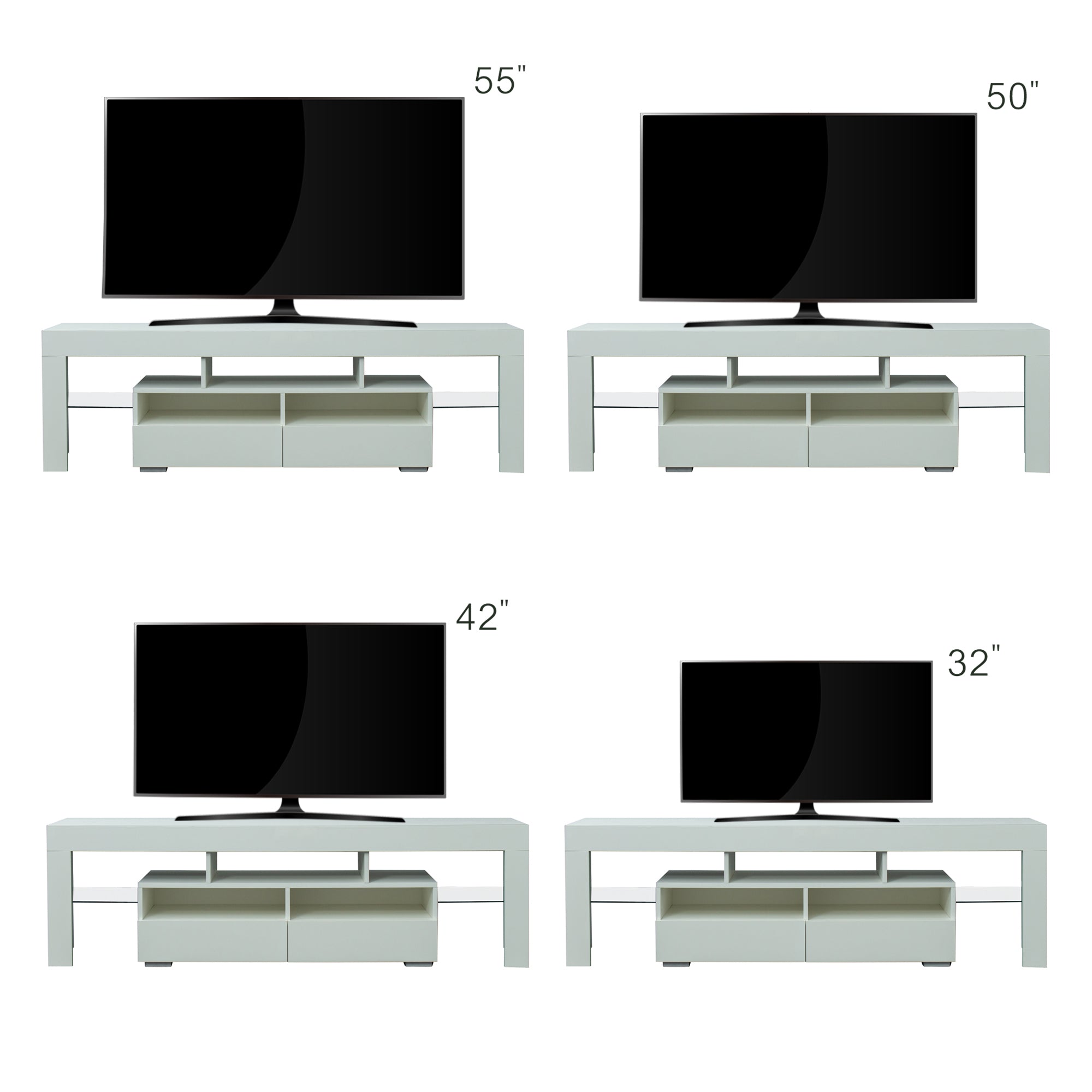 Living Room Furniture TV Stand Cabinet with 2 Drawers & 2 open shelves,20-color RGB LED lights with remote,White - Atlantic Fine Furniture Inc