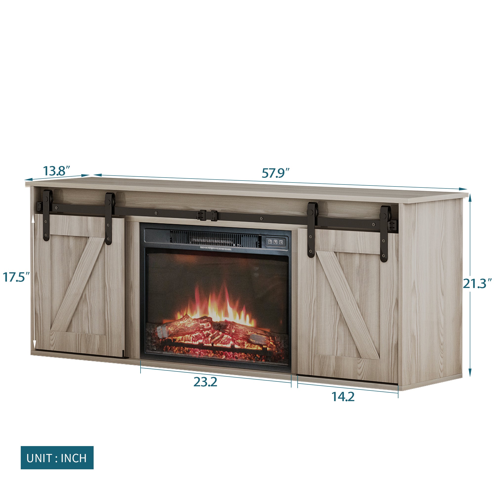 The television cabinet with an electronic fireplace,with Farmhouse Sliding Barn Door ,for TV up to 65 Inch Flat Screen MediaConsoleTable StorageCabinetWood Entertainment CenterSturdycolour:Washed Gray - Atlantic Fine Furniture Inc