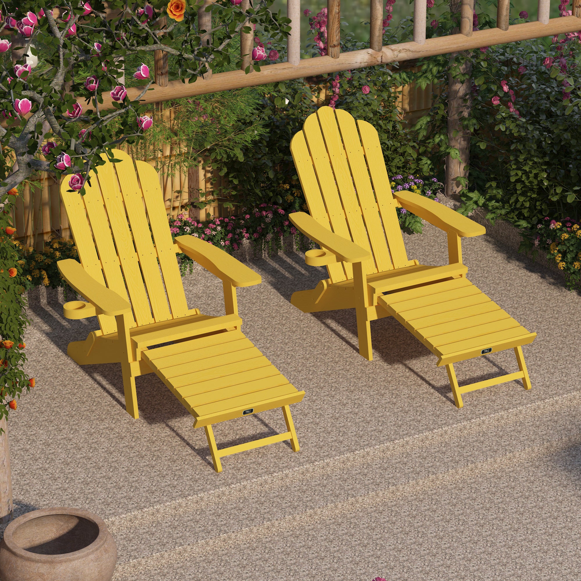 TALE Folding Adirondack Chair with Pullout Ottoman with Cup Holder, Oversized, Poly Lumber, for Patio Deck Garden, Backyard Furniture, Easy to Install,YELLOW. Banned from selling on Amazon - Atlantic Fine Furniture Inc