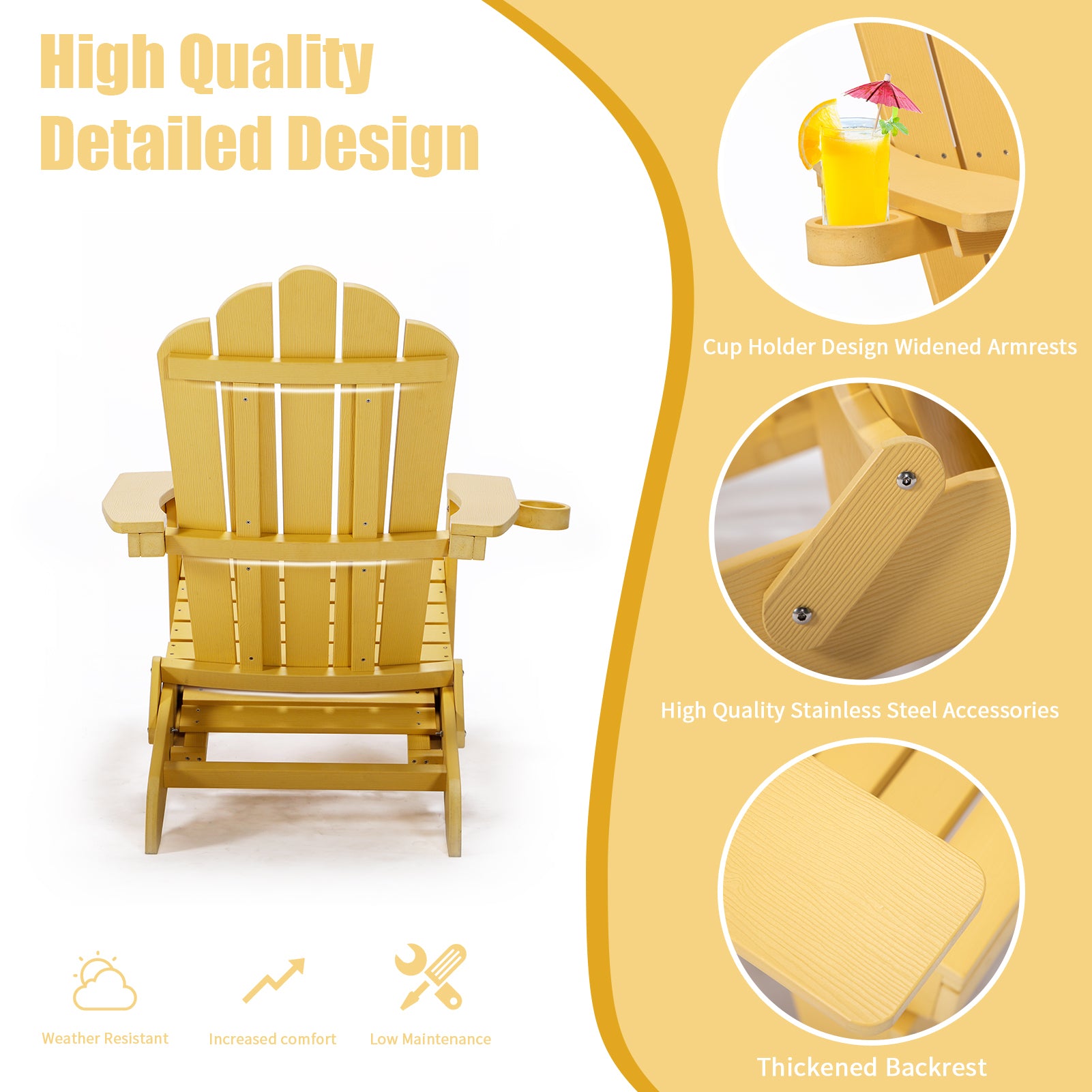 TALE Folding Adirondack Chair with Pullout Ottoman with Cup Holder, Oversized, Poly Lumber, for Patio Deck Garden, Backyard Furniture, Easy to Install,YELLOW. Banned from selling on Amazon - Atlantic Fine Furniture Inc