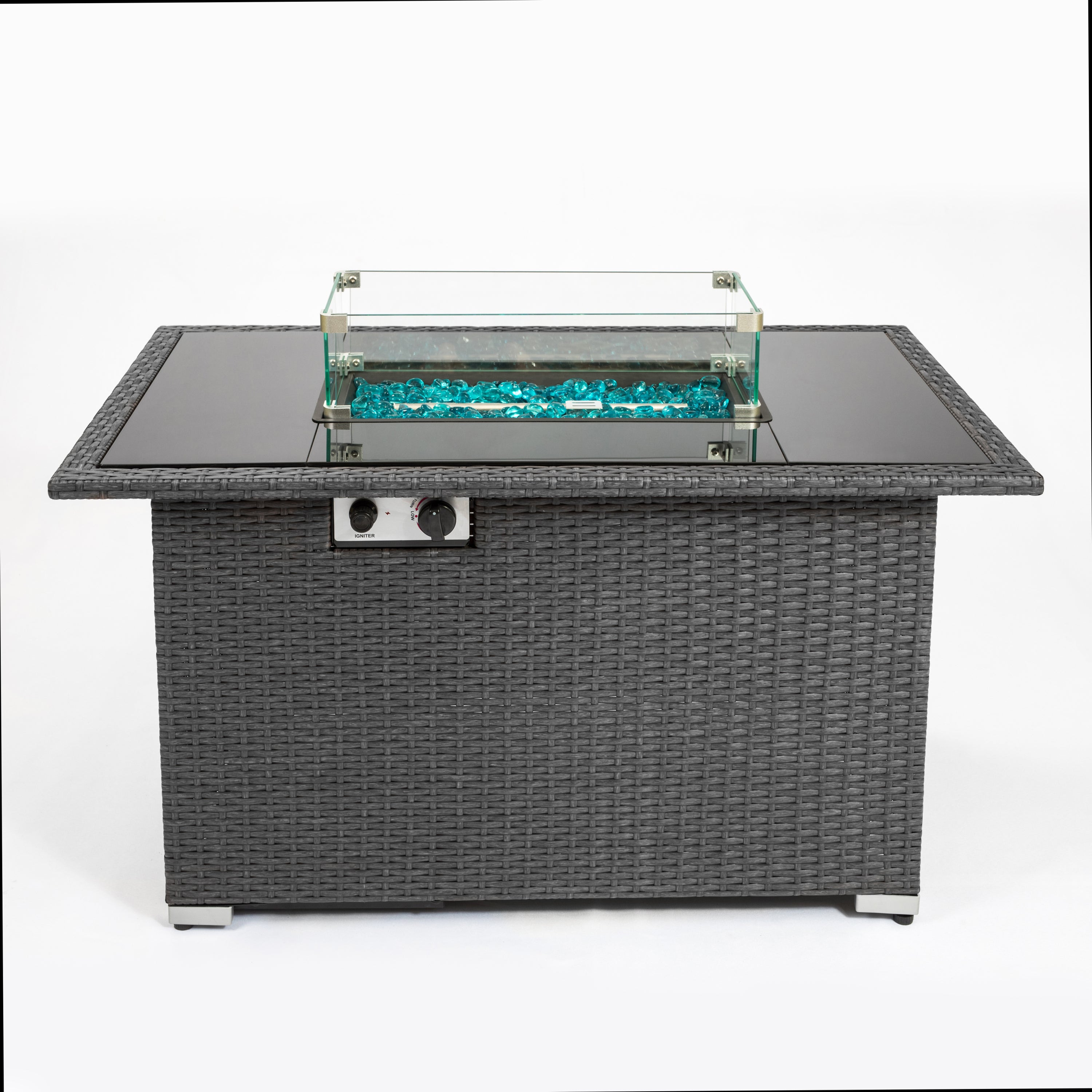 Outdoor 44" Gas Propane Fire pit Table Rectangle 50,000 BTU with 8mm Tempered Glass Tabletop & Blue Stone& Steel table lid &Table waterproof dusty Cover ,ETL Certification (Grey) - Atlantic Fine Furniture Inc