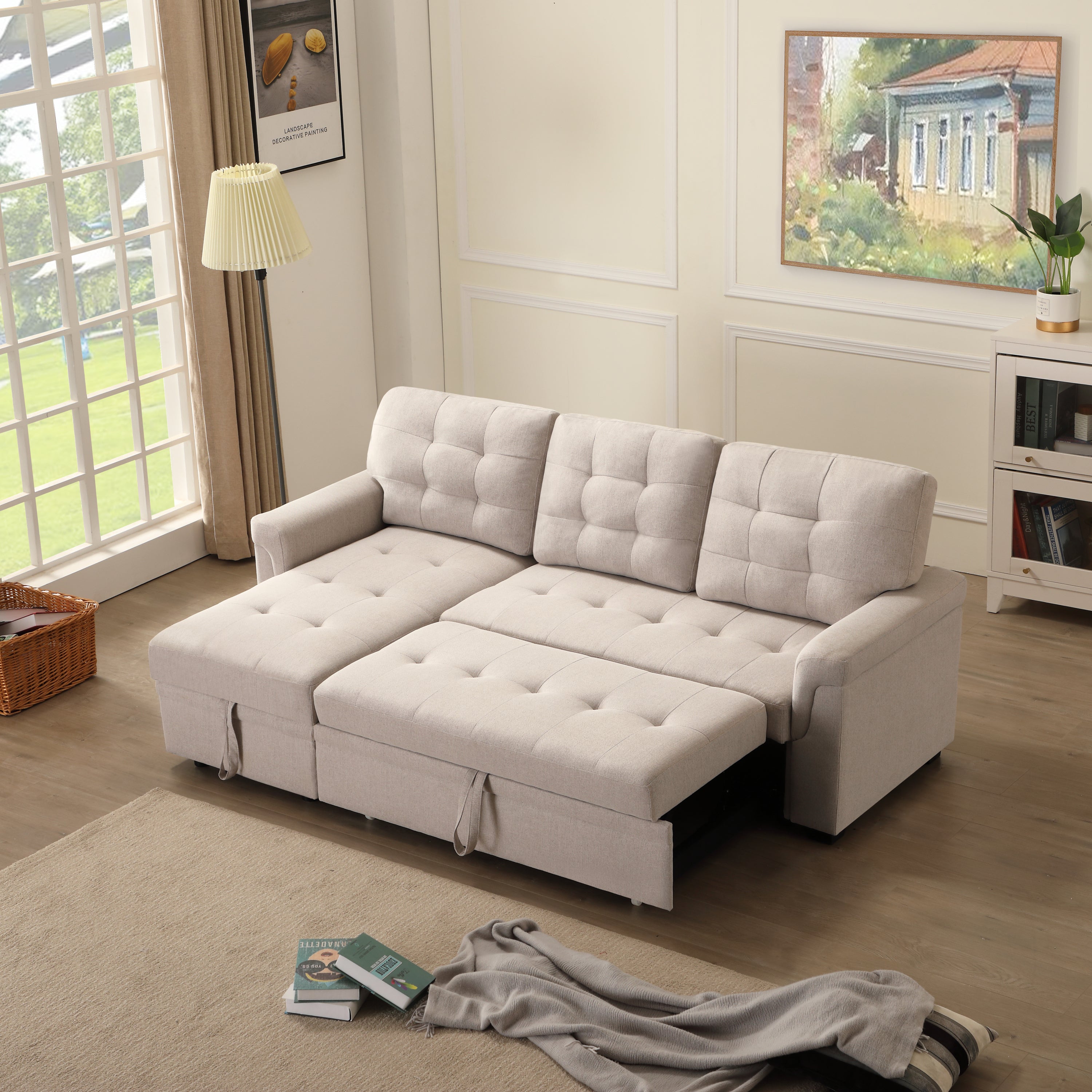Upholstery Sleeper Sectional Sofa Beige - Atlantic Fine Furniture Inc