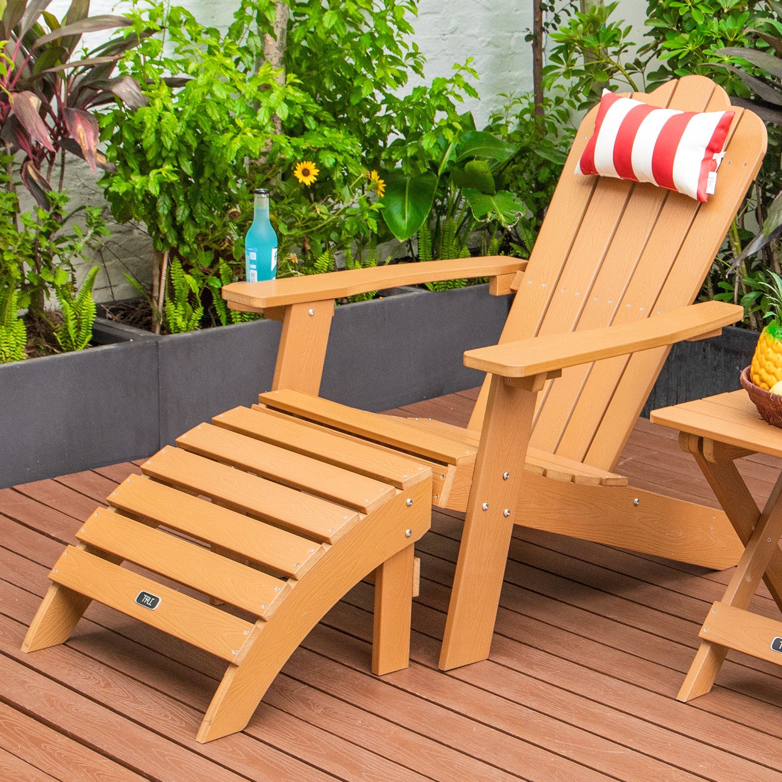 TALE Adirondack Ottoman Footstool All-Weather and Fade-Resistant Plastic Wood for Lawn Outdoor Patio Deck Garden Porch Lawn Furniture Brown - Atlantic Fine Furniture Inc