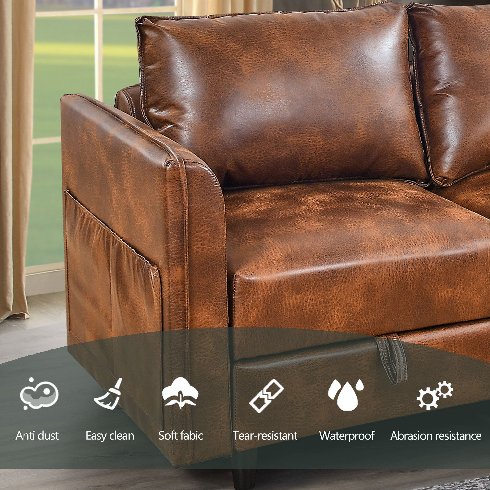 Welike Modular combination sofa L&U type convertible sofa with reversible upholstered storage seat with sleeper sofa brown tech cloth - Atlantic Fine Furniture Inc