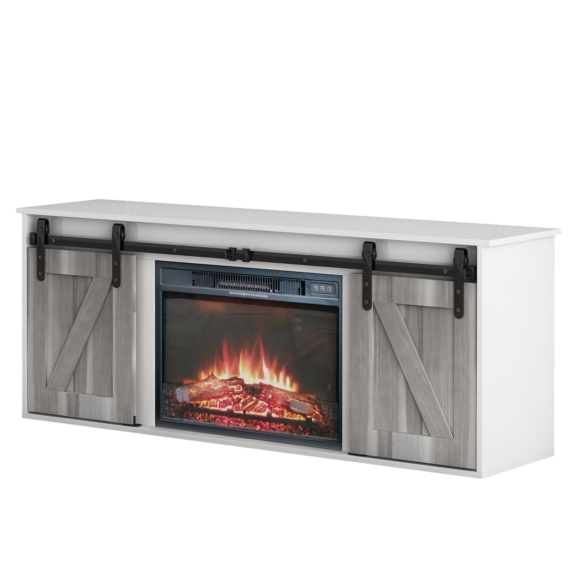The television cabinet with an electronic fireplace,with Farmhouse Sliding Barn Door ,for TV up to +65 Inch Flat Screen Media Console Table Storage Cabinet Wood Entertainment Center Sturdy - Atlantic Fine Furniture Inc