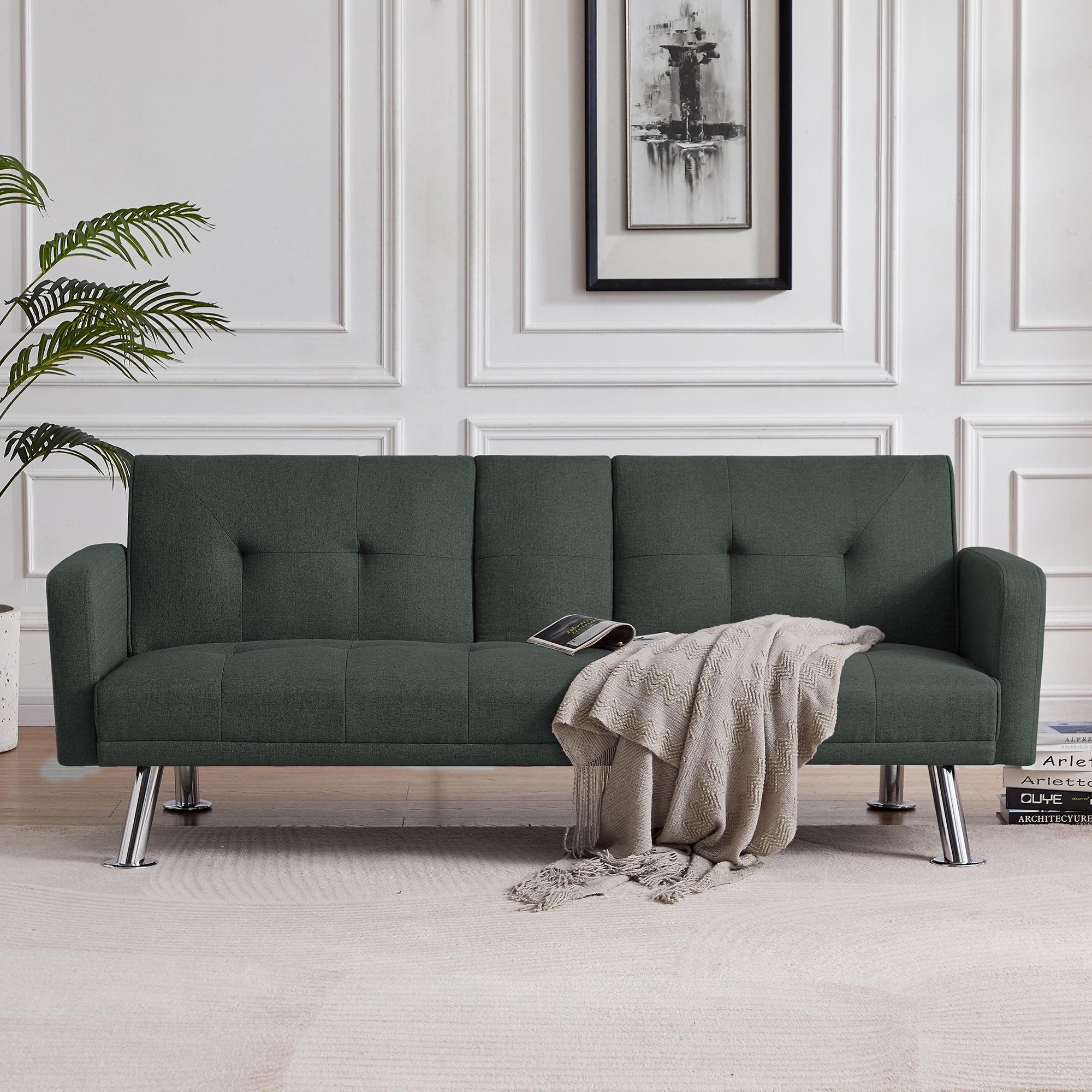 Convertible Folding Sofa Bed with Armrest , Fabric Sleeper Sofa Couch for Living Room . - Atlantic Fine Furniture Inc