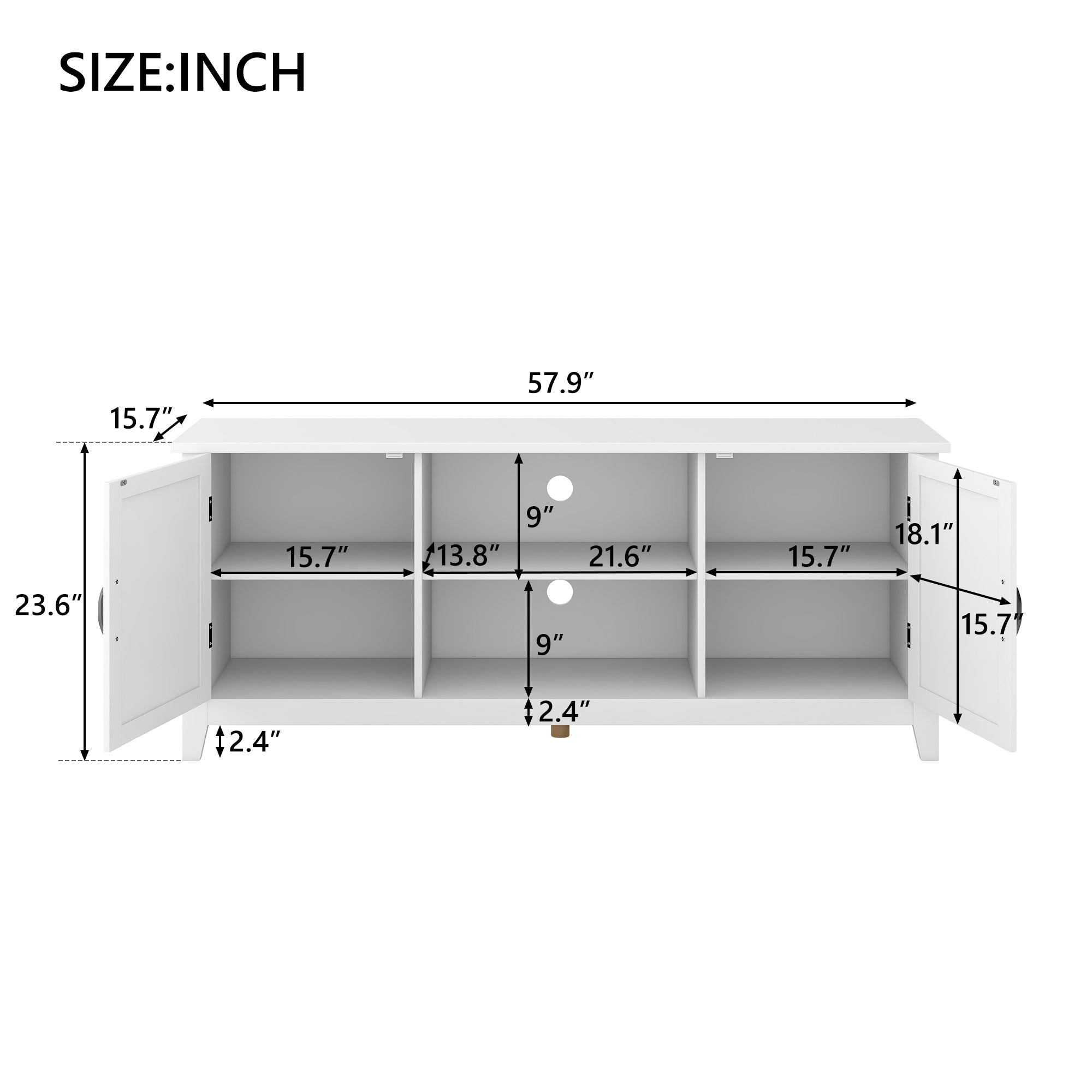 U-Can TV Stand for TV up to 60in with 2 Doors Adjustable Panels Open Style Cabinet, Sideboard for Living room, White - Atlantic Fine Furniture Inc