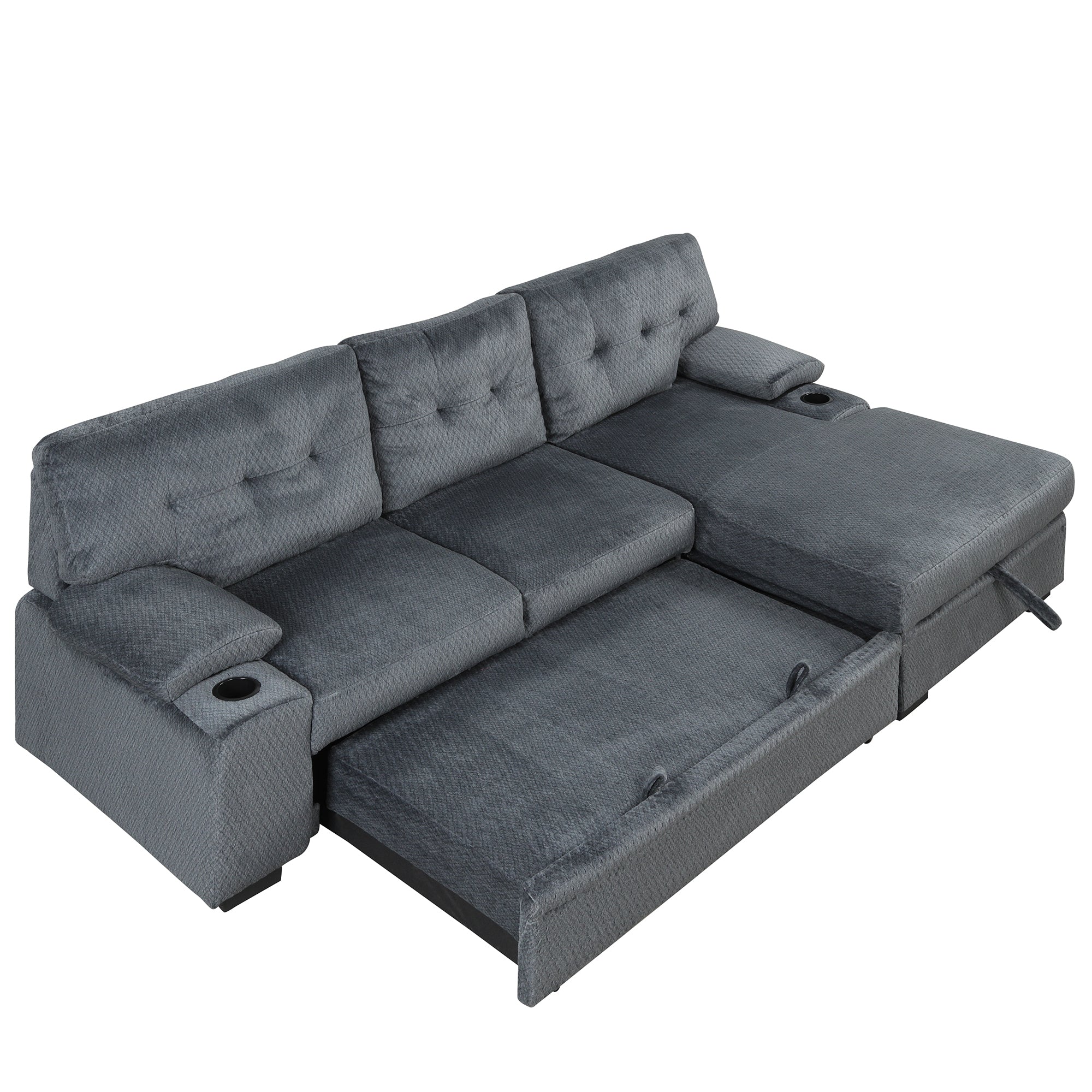 Orisfur. Modern Padded Upholstered Sofa Bed Sleeper Sectional Sofa with Storage Chaise and Cup Holder for Living Room Furniture Set - Atlantic Fine Furniture Inc