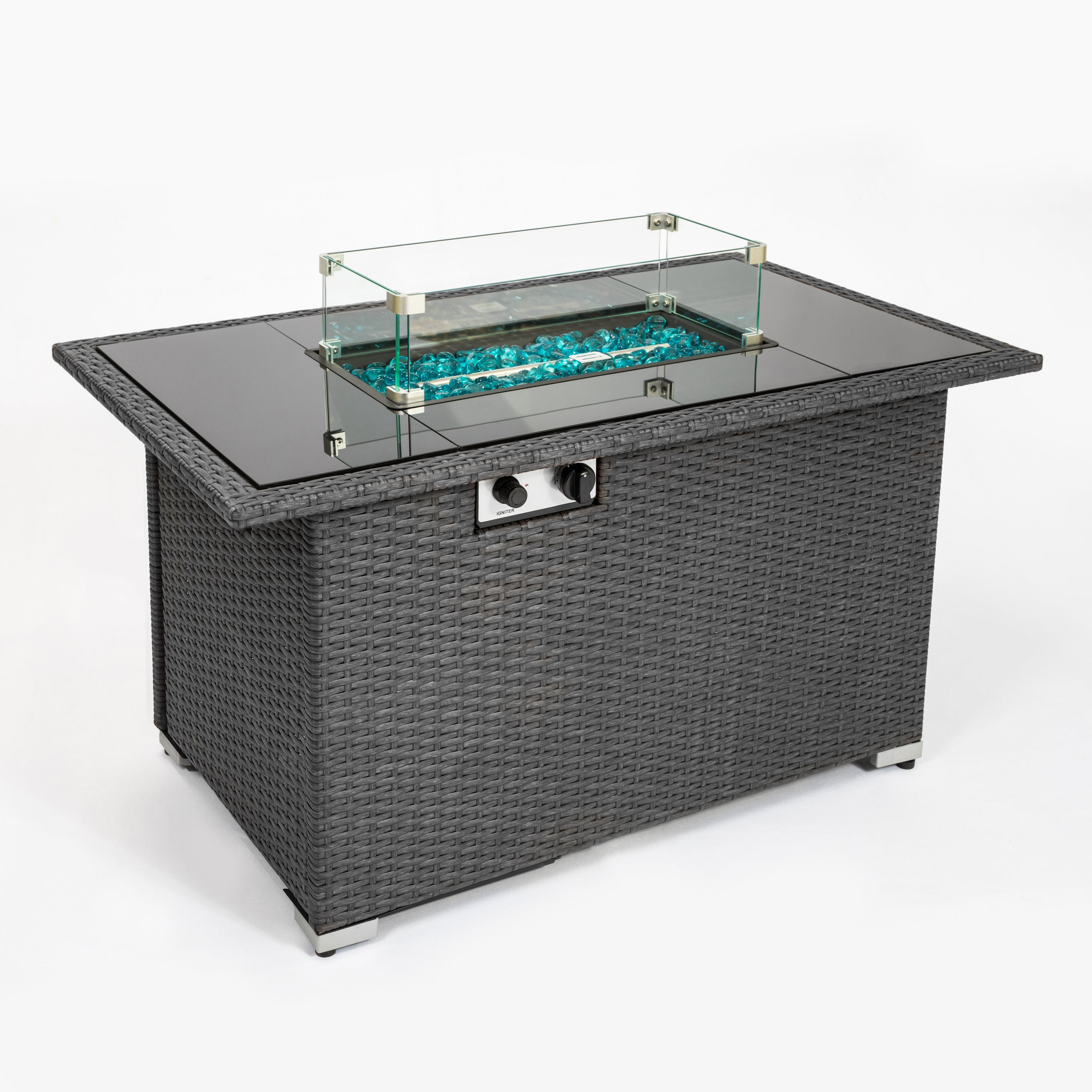 Outdoor 44" Gas Propane Fire pit Table Rectangle 50,000 BTU with 8mm Tempered Glass Tabletop & Blue Stone& Steel table lid &Table waterproof dusty Cover ,ETL Certification (Grey) - Atlantic Fine Furniture Inc