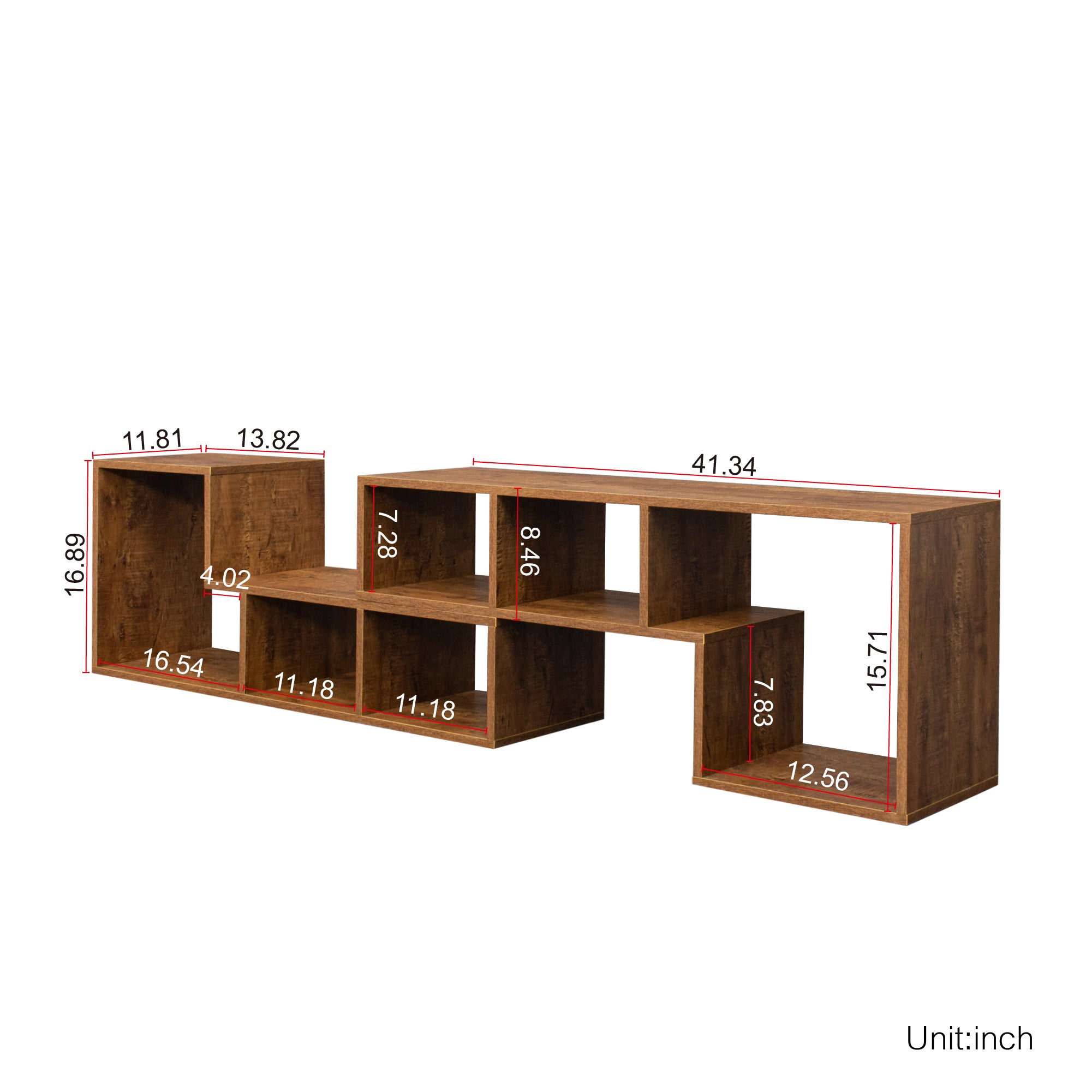 Double L-Shaped TV Stand,Display Shelf ,Bookcase for Home Furniture,Walnut - Atlantic Fine Furniture Inc