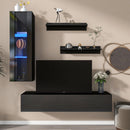 ON-TREND 4-Piece Wall Mount Floating TV Stand with See-through Media Storage Cabinet, Modern High Gloss Entertainment Center up to 70+ Inch TV, RGB Lights for Living Room, Home Theater, Black - Atlantic Fine Furniture Inc