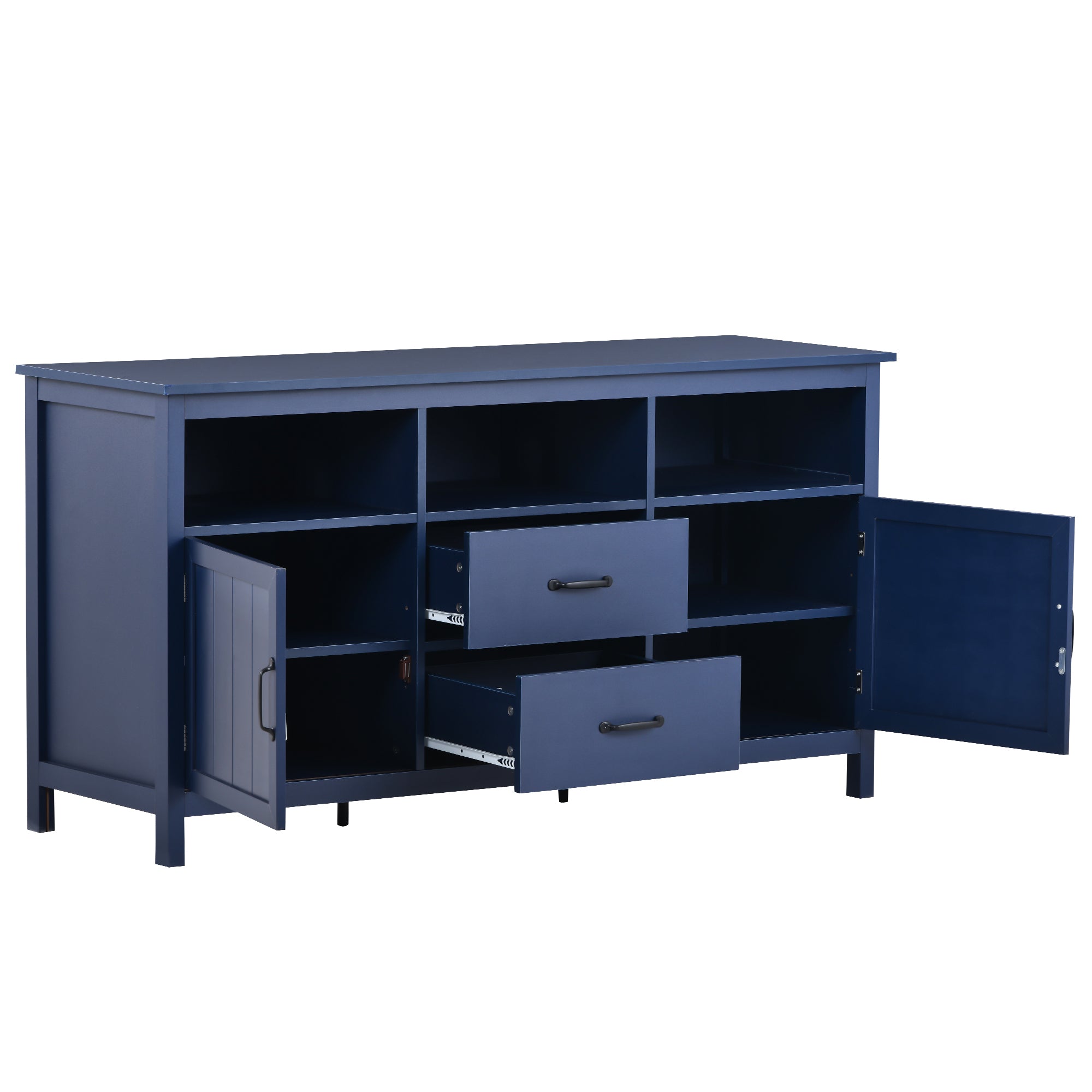 U-Can TV Stand for TV up to 68 in with 2 Doors and 2 Drawers Open Style Cabinet, Sideboard for Living room, Navy - Atlantic Fine Furniture Inc