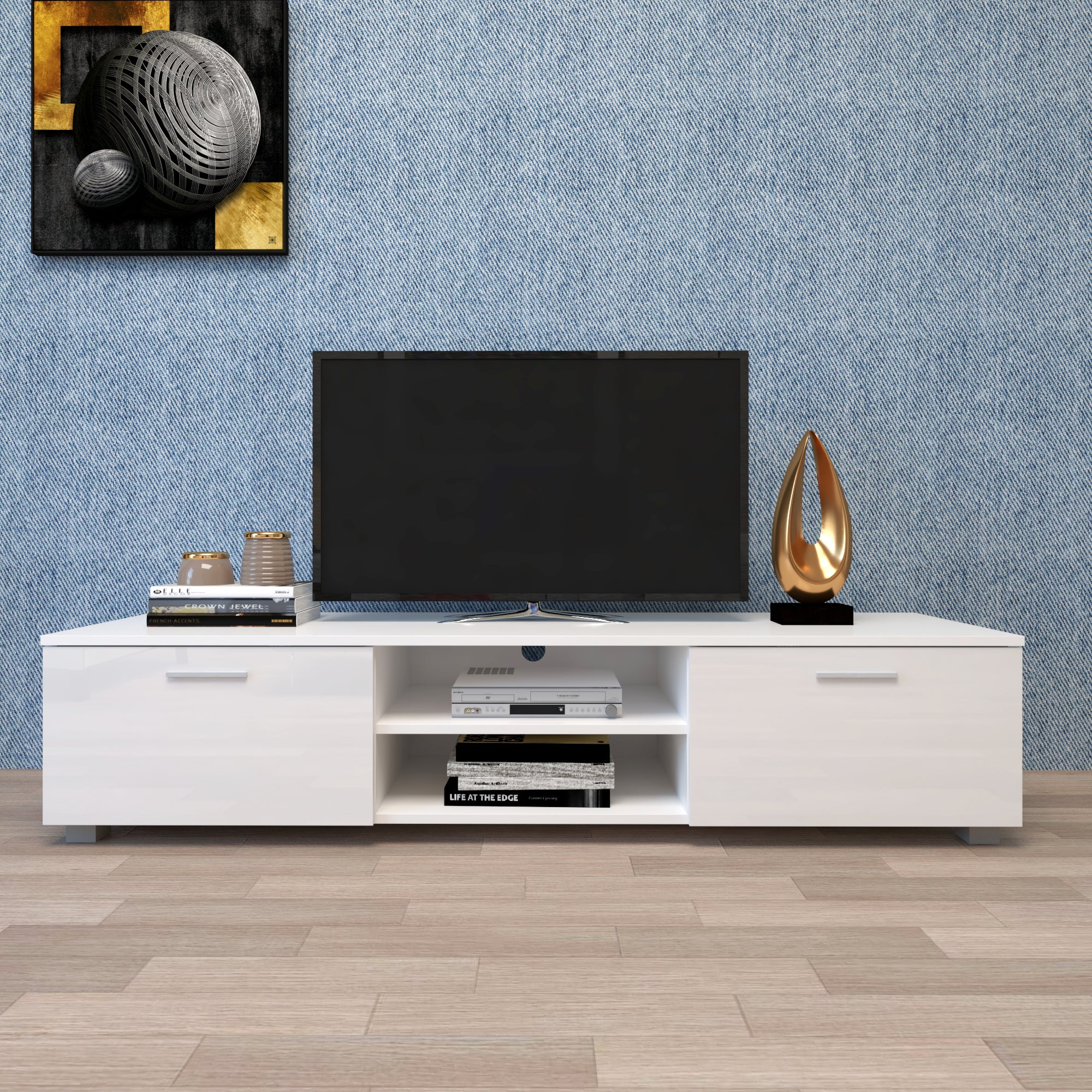 White TV Stand for 70 Inch TV Stands, Media Console Entertainment Center Television Table, 2 Storage Cabinet with Open Shelves for Living Room Bedroom - Atlantic Fine Furniture Inc