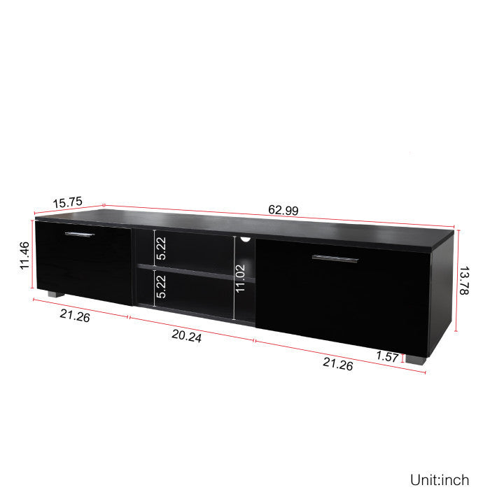 Black TV Stand for 70 Inch TV Stands, Media Console Entertainment Center Television Table, 2 Storage Cabinet with Open Shelves for Living Room Bedroom - Atlantic Fine Furniture Inc