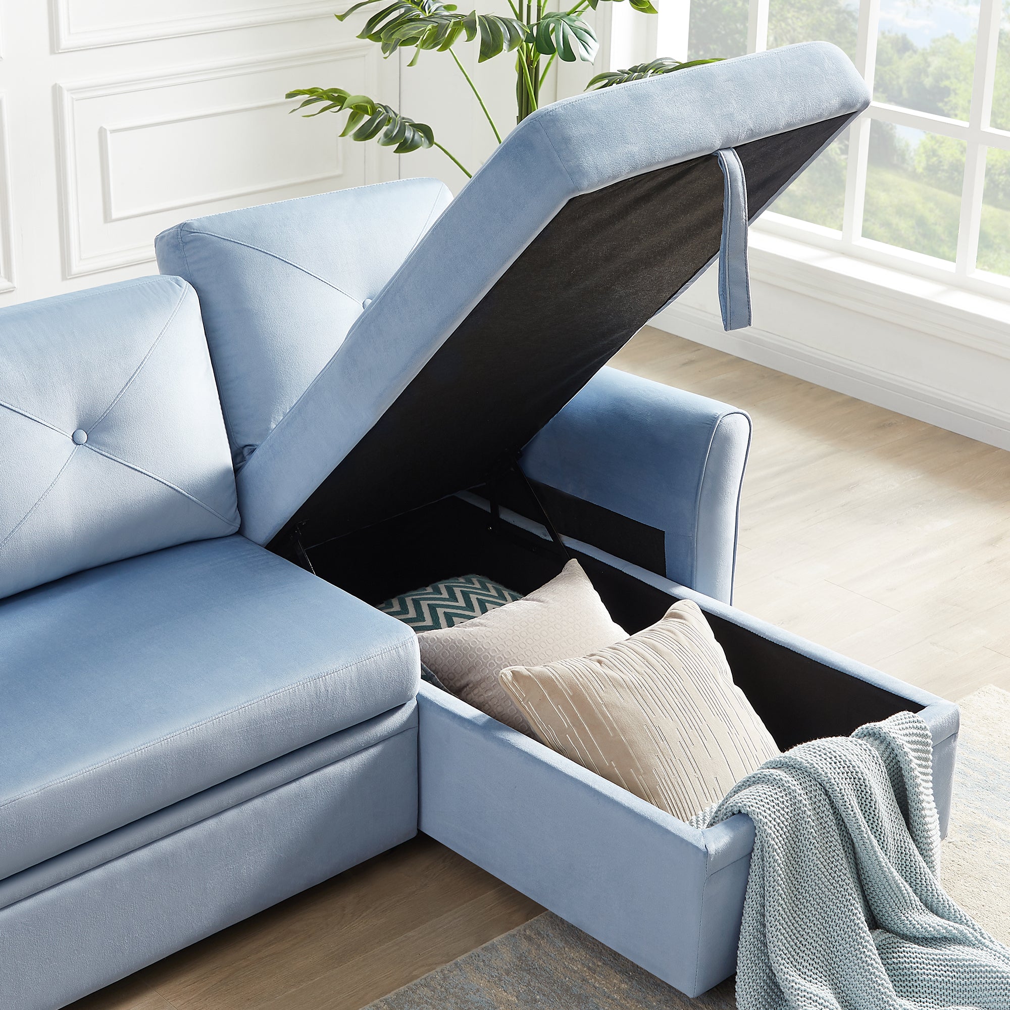 Orisfur. 83" Pull Out Sleeper Sofa Reversible L-Shape 3 Seat Sectional Couch with Storage for Living Room Furniture Set - Atlantic Fine Furniture Inc