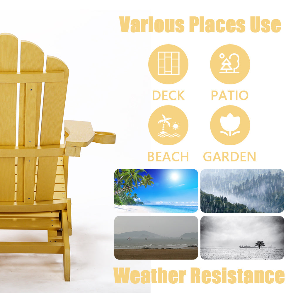 TALE Folding Adirondack Chair with Pullout Ottoman with Cup Holder, Oversized, Poly Lumber, for Patio Deck Garden, Backyard Furniture, Easy to Install,YELLOW. Banned from selling on Amazon - Atlantic Fine Furniture Inc