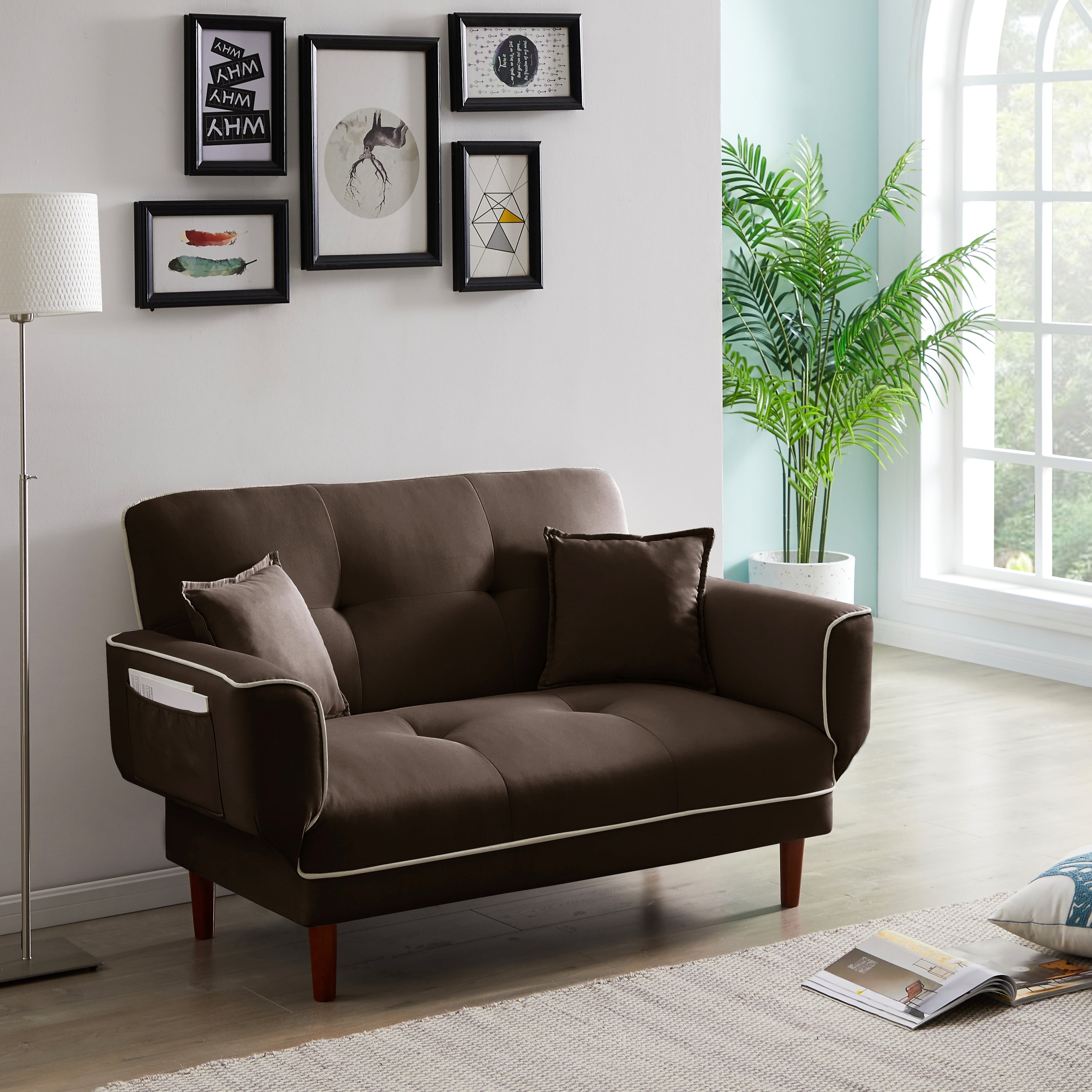 RELAX LOUNGE SOFA BED SLEEPER WITH 2PILLOWS BROWN FABRIC - Atlantic Fine Furniture Inc