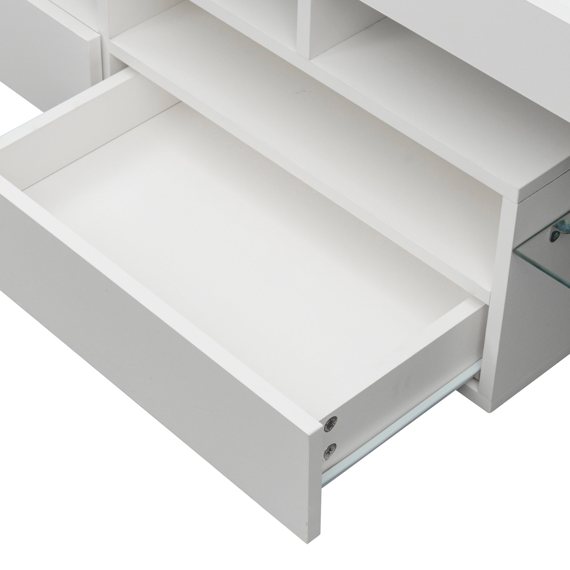 Living Room Furniture TV Stand Cabinet with 2 Drawers & 2 open shelves,20-color RGB LED lights with remote,White - Atlantic Fine Furniture Inc