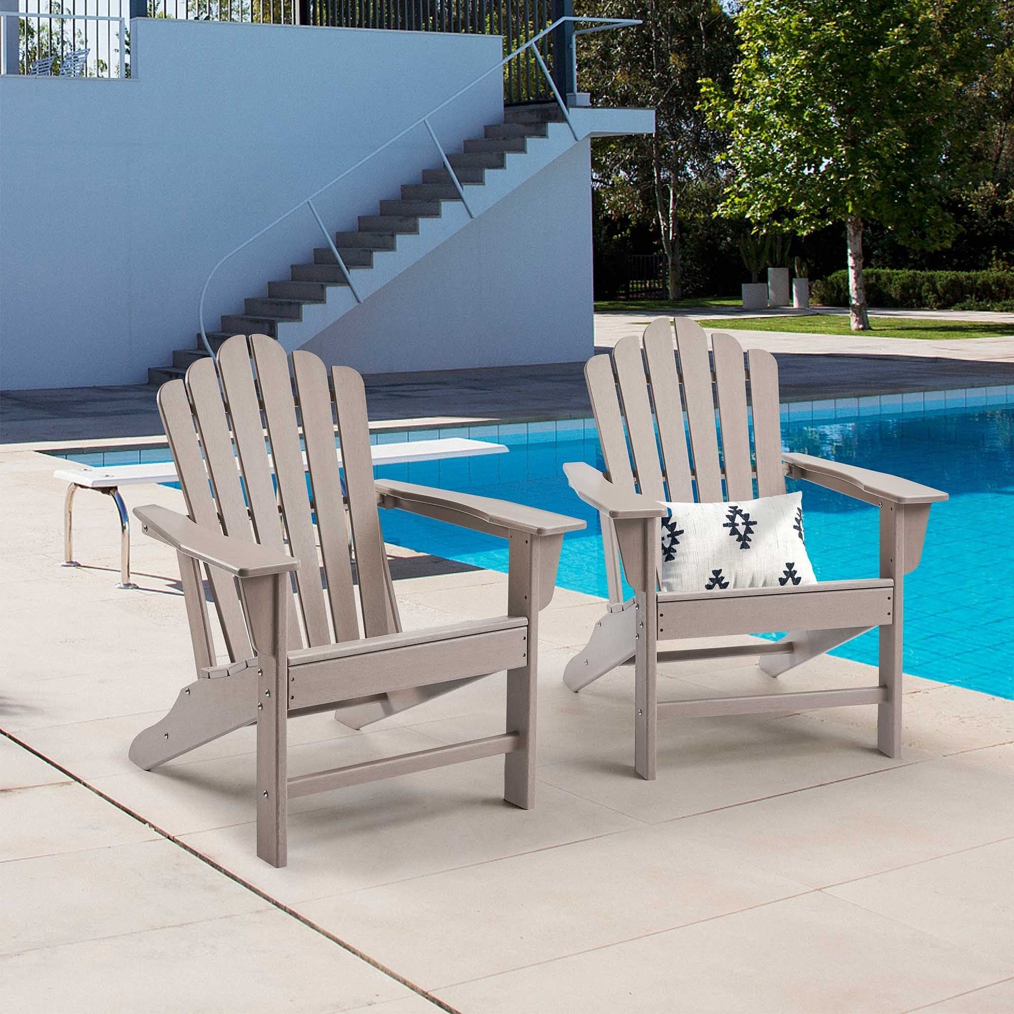 Classic Outdoor Adirondack Chair Set of 2 for Garden Porch Patio Deck Backyard, Weather Resistant Accent Furniture, Brown - Atlantic Fine Furniture Inc