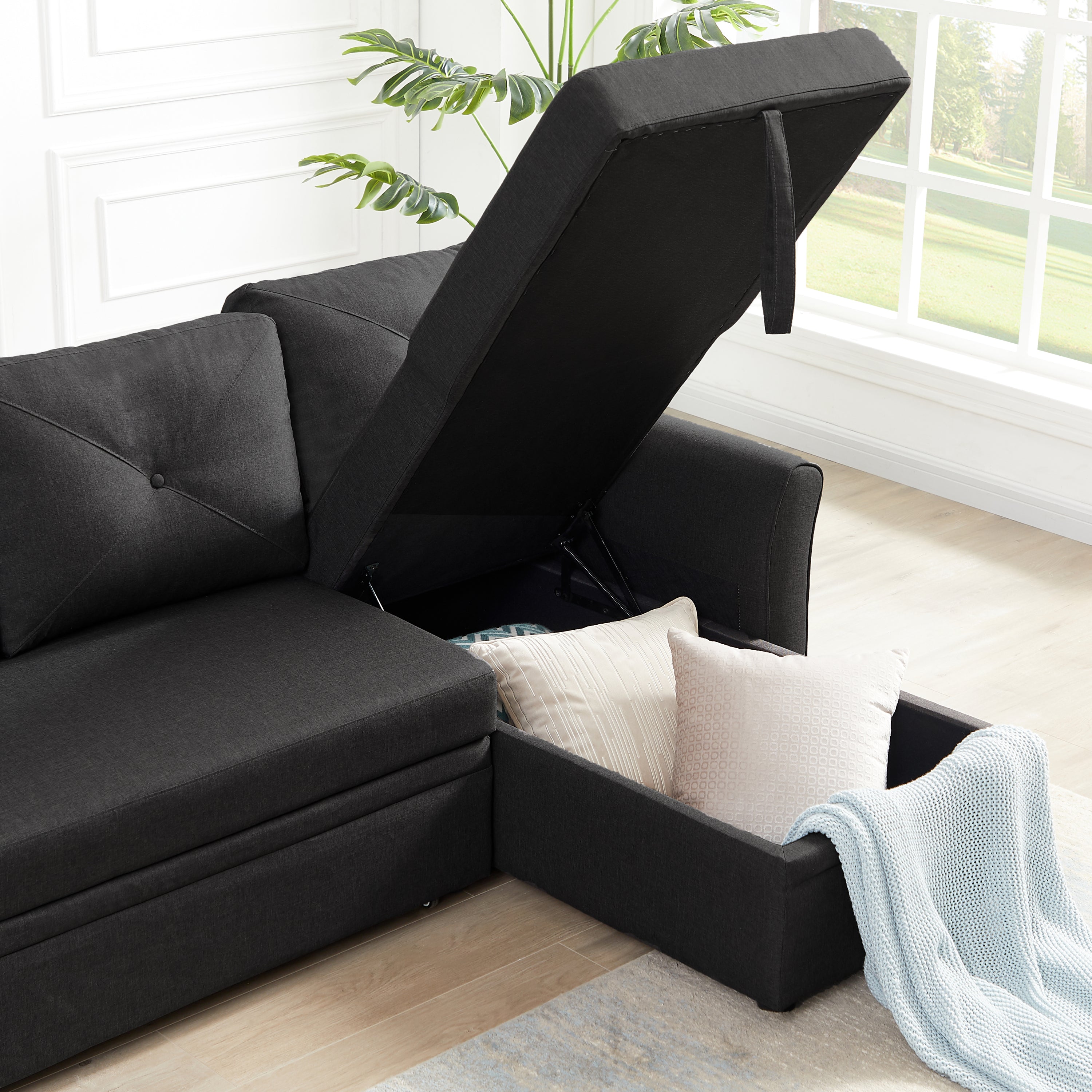 Orisfur. 83" Pull Out Sleeper Sofa Reversible L-Shape 3 Seat Sectional Couch with Storage for Living Room Furniture Set - Atlantic Fine Furniture Inc