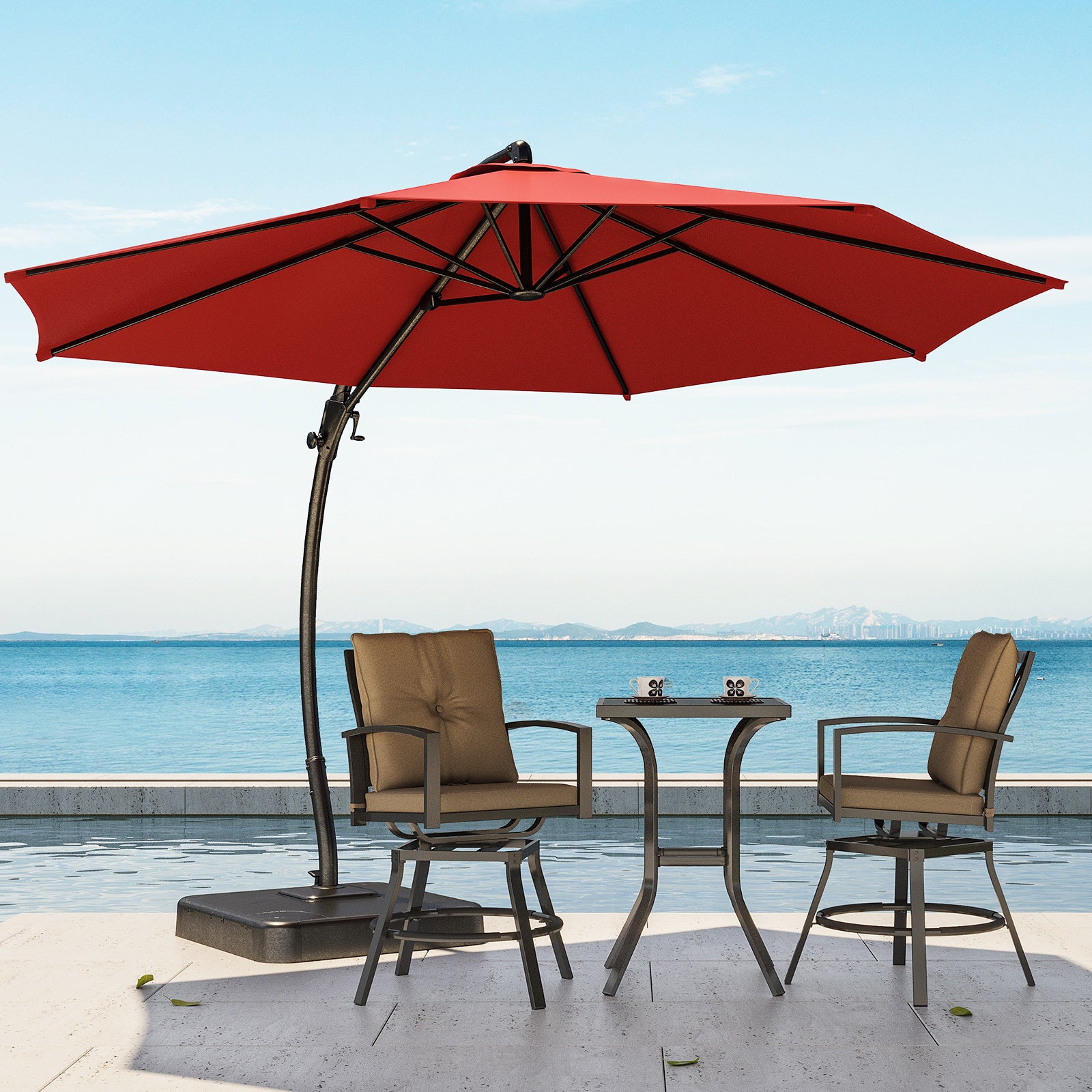 LAUSAINT HOME Outdoor Patio Umbrellas, 11FT Outdoor Umbrella with Base Included, Upgraded Curvy Aluminum Offset Cantilever Umbrella with 360°Rotation Deisgn for Garden Pool Backyard Market Deck - Atlantic Fine Furniture Inc