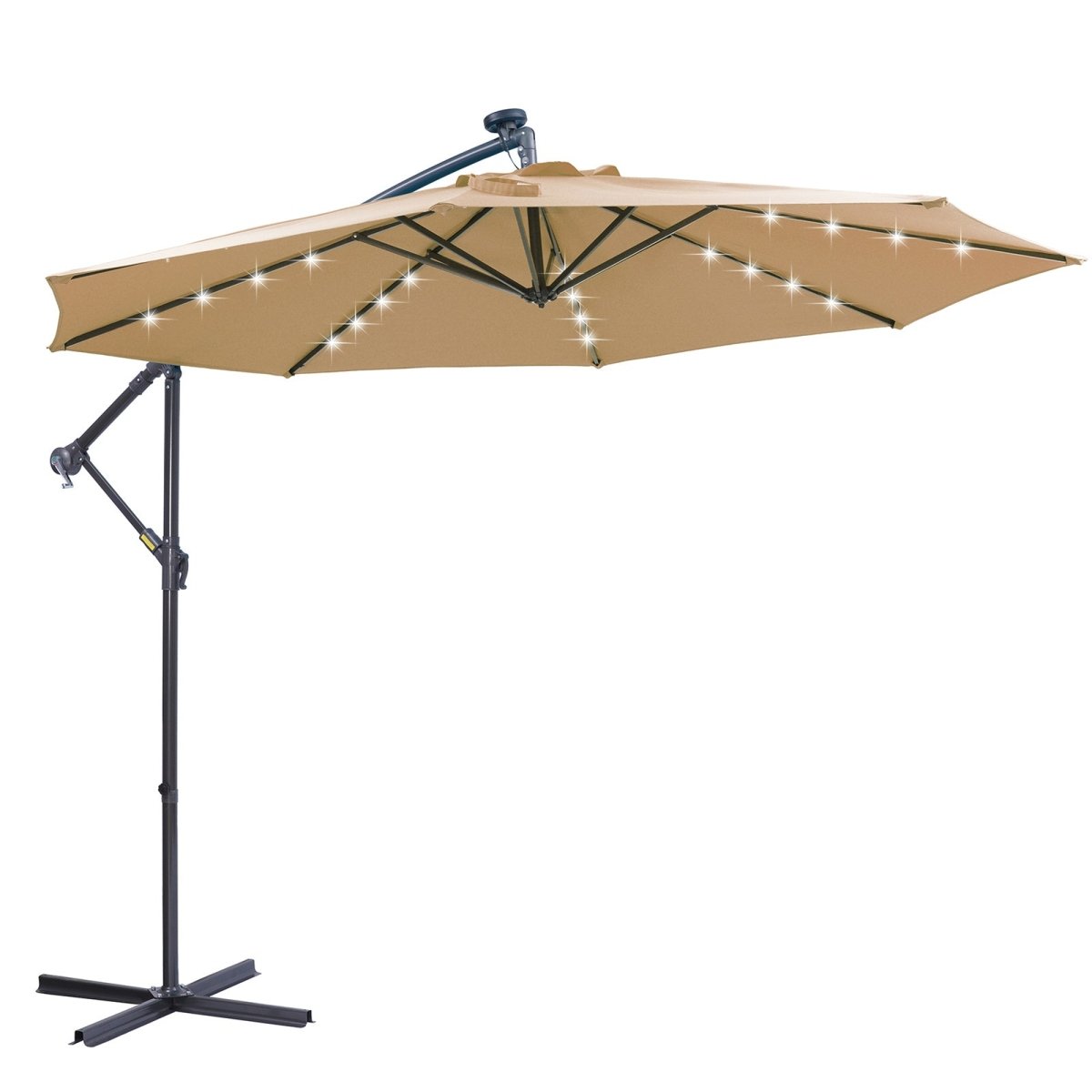 10 ft Solar LED Patio Outdoor Umbrella Hanging Cantilever Umbrella Offset Umbrella Easy Open Adustment with 32 LED Lights -taupe