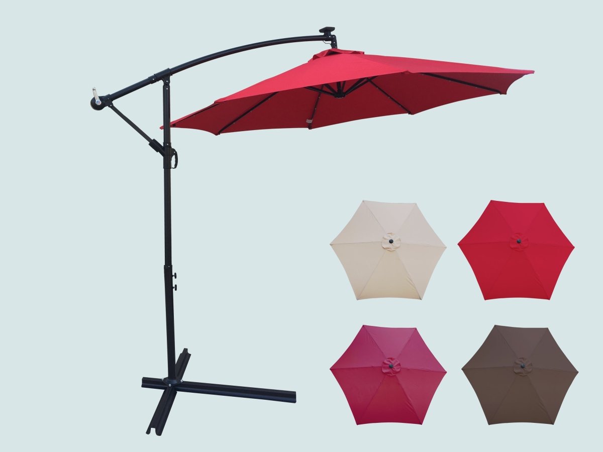 10 ft Outdoor Patio Umbrella Solar Powered LED Lighted 8 Ribs Umbrella with Crank and Cross Base for Garden Outside Deck Swimming Pool Atlantic Fine Furniture Inc