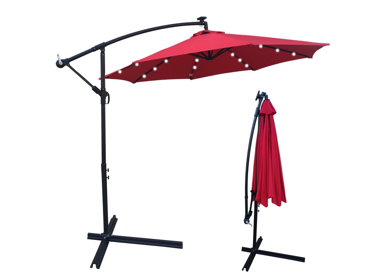10 ft Outdoor Patio Umbrella Solar Powered LED Lighted 8 Ribs Umbrella with Crank and Cross Base for Garden Outside Deck Swimming Pool Atlantic Fine Furniture Inc