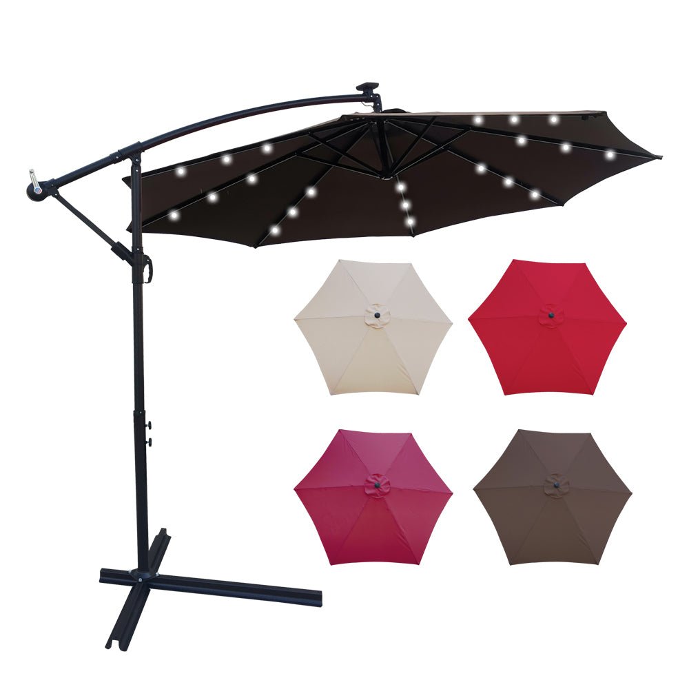 10 ft Outdoor Patio Umbrella Solar Powered LED Lighted 8 Ribs Umbrella with Crank & Garden Outside Deck Swimming Pool