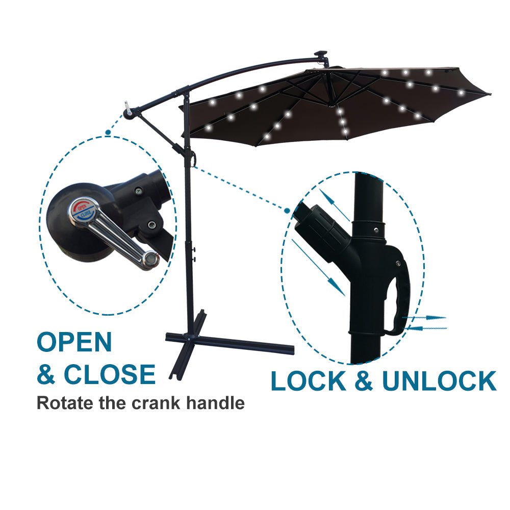 10 ft Outdoor Patio Umbrella Solar Powered LED Lighted Sun Shade Market Waterproof 8 Ribs Umbrella with Crank and Cross Base for Garden Deck Backyard Pool Shade Outside Deck Swimming Pool Atlantic Fine Furniture Inc