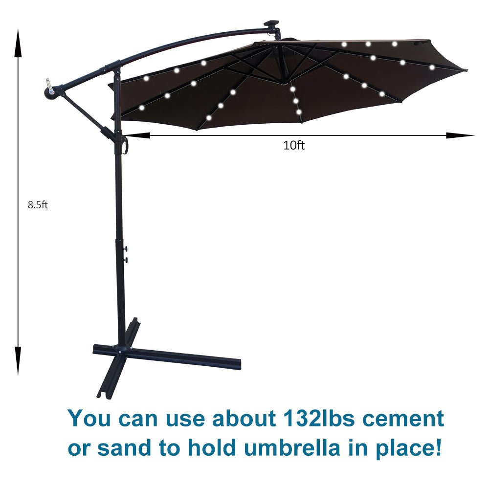 10 ft Outdoor Patio Umbrella Solar Powered LED Lighted Sun Shade Market Waterproof 8 Ribs Umbrella with Crank and Cross Base for Garden Deck Backyard Pool Shade Outside Deck Swimming Pool Atlantic Fine Furniture Inc