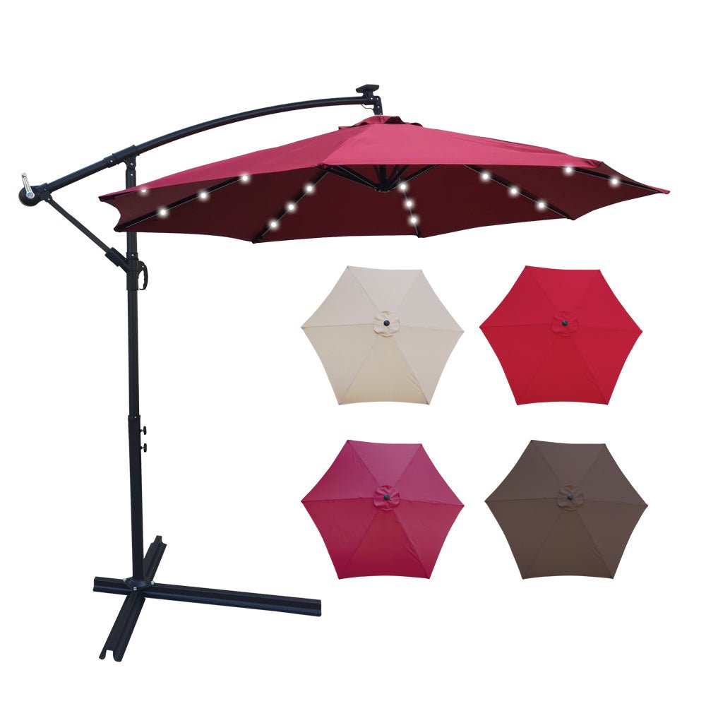 10 ft Outdoor Patio Umbrella Solar Powered LED Lighted 8 Ribs Umbrella with Crank & Garden Outside Deck Swimming Pool