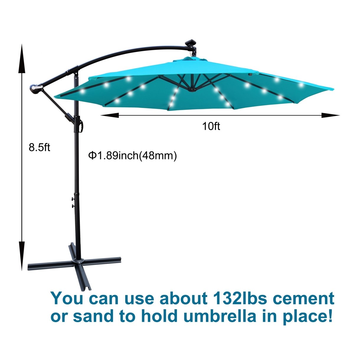 10 ft Outdoor Patio Umbrella Solar Powered LED Lighted Sun Shade Market Waterproof 8 Ribs Umbrella with Crank and Cross Base for Garden Deck Backyard Pool Shade Outside Deck Swimming Pool Atlantic Fine Furniture Inc