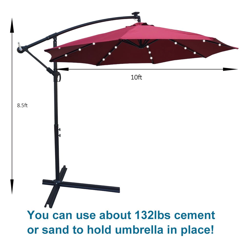 10 ft Outdoor Patio Umbrella Solar Powered LED Lighted Sun Shade Market Waterproof 8 Ribs Umbrella with Crank and Cross Base for Garden Deck Backyard Pool Shade Outside Deck Swimming Pool Atlantic Fine Furniture Inc