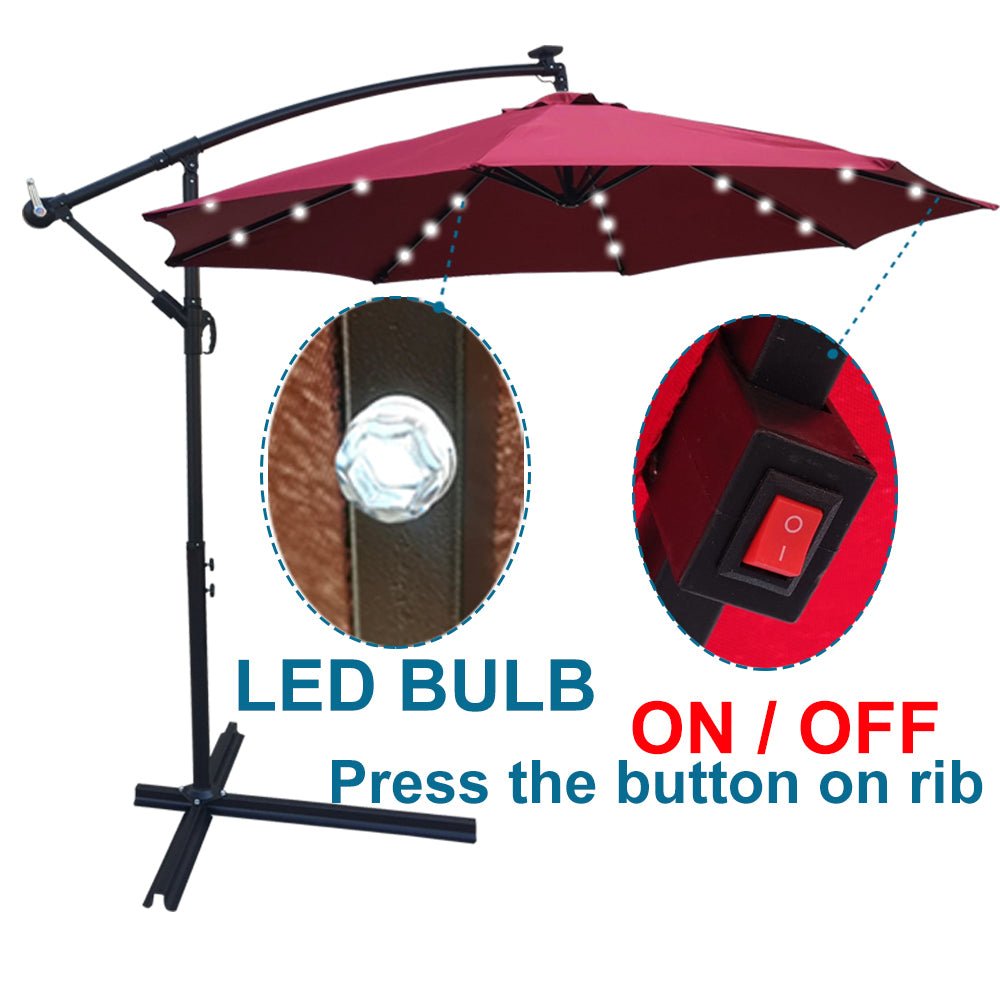 10 ft Outdoor Patio Umbrella Solar Powered LED Lighted Sun Shade Market Waterproof 8 Ribs Umbrella with Crank and Cross Base for Garden Deck Backyard Pool Shade Outside Deck Swimming Pool Atlantic Fine Furniture Inc