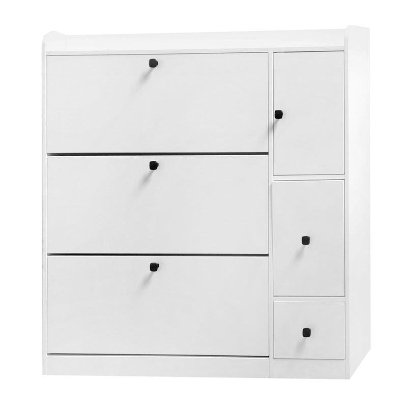 On-Trend Versatile Shoe Cabinet With 3 Flip Drawers, Maximum Storage Entryway Organizer With Drawer, Free Standing Shoe Rack With Pull-Down Seat For Hallway, White